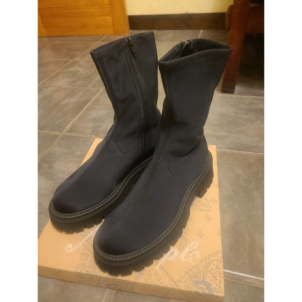 Free People Alaina Boots EU39 US8-8.5 stretch Black satin NIB